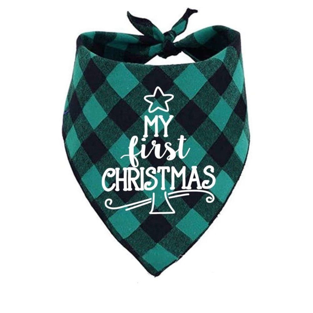 My First Christmas Dog Bandana in Green Plaid